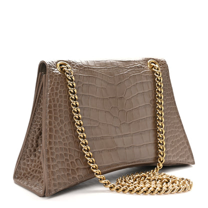 Balenciaga Extra Supple Calfskin Crocodile Embossed Medium Crush Chain Bag Mink Grey 3 of 10