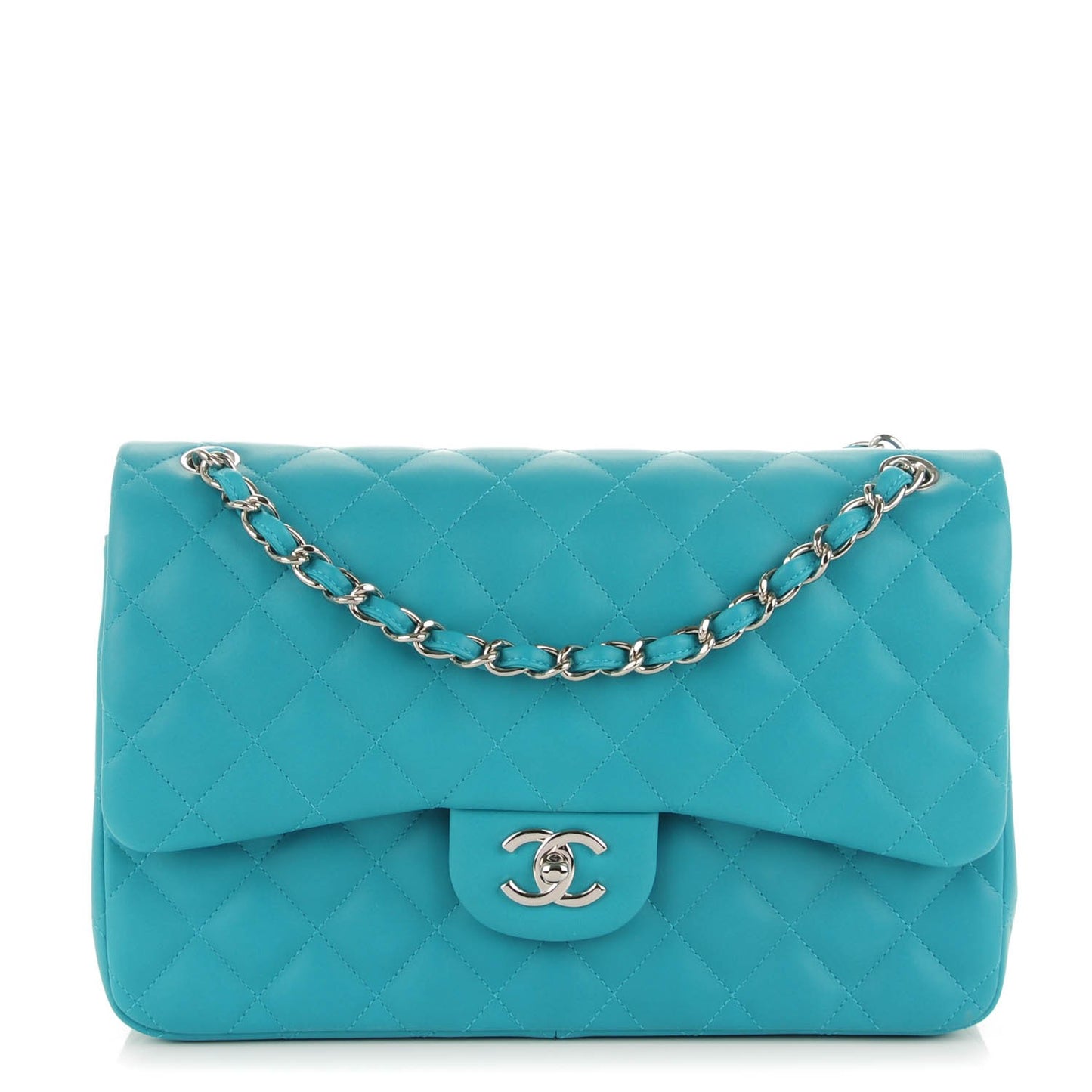 Lambskin Quilted Jumbo Double Flap Blue