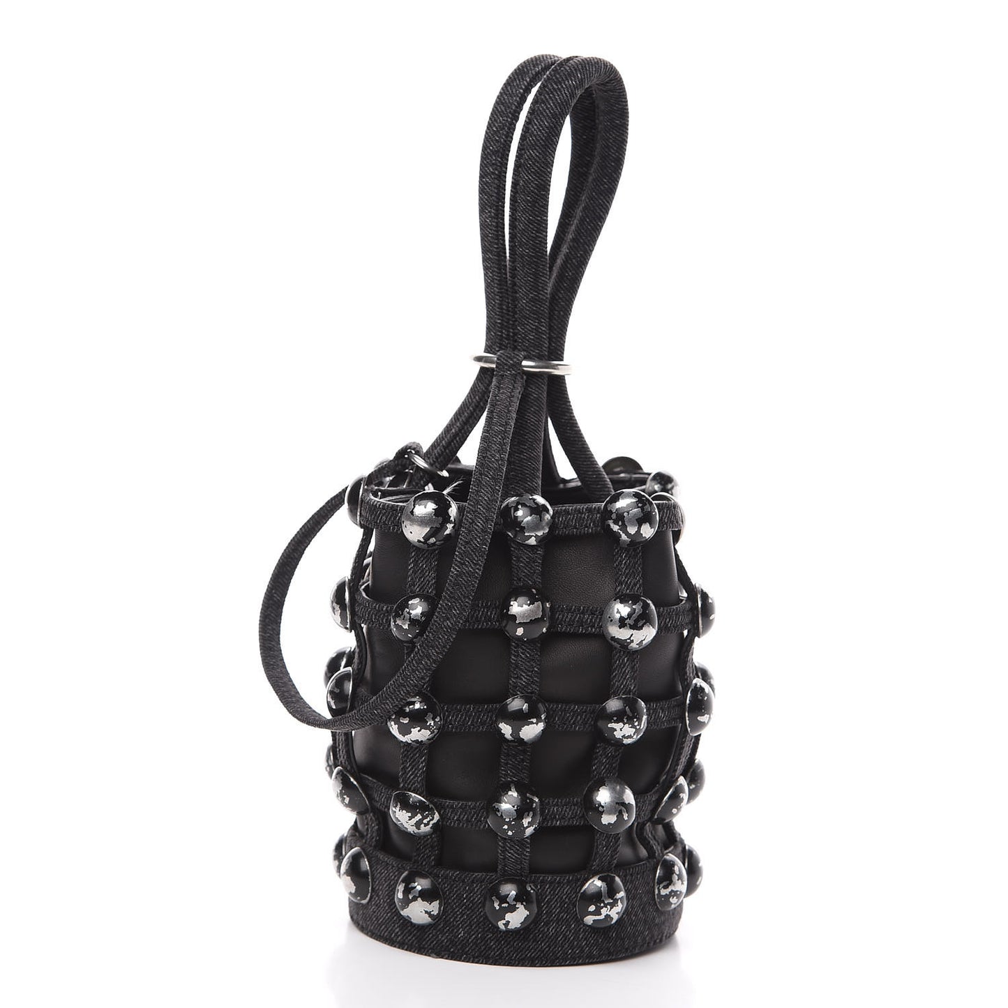 Denim Embellished Mini Roxy Bucket Bag Grey Aged