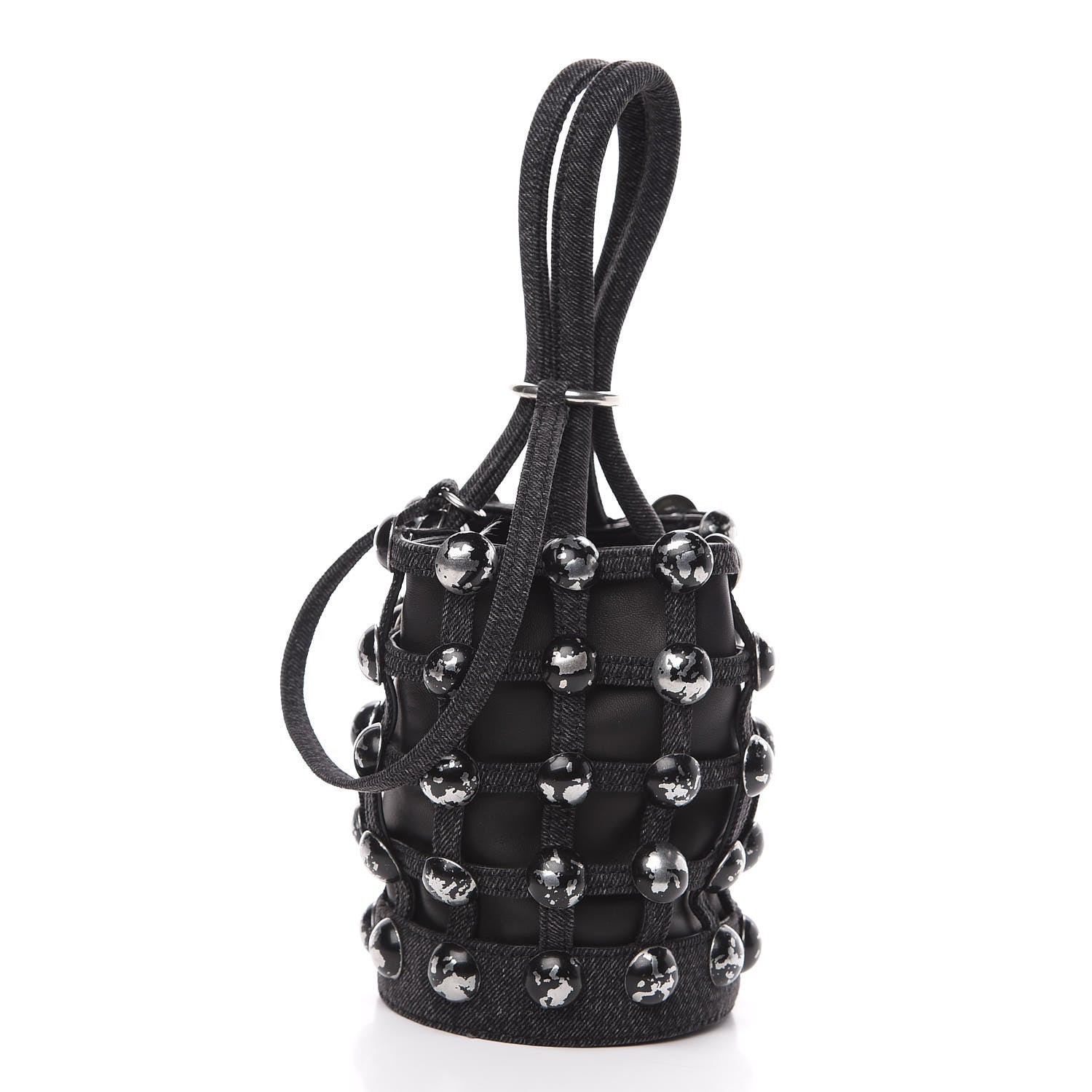 Alexander Wang Denim Embellished Mini Roxy Bucket Bag Grey Aged 3 of 11