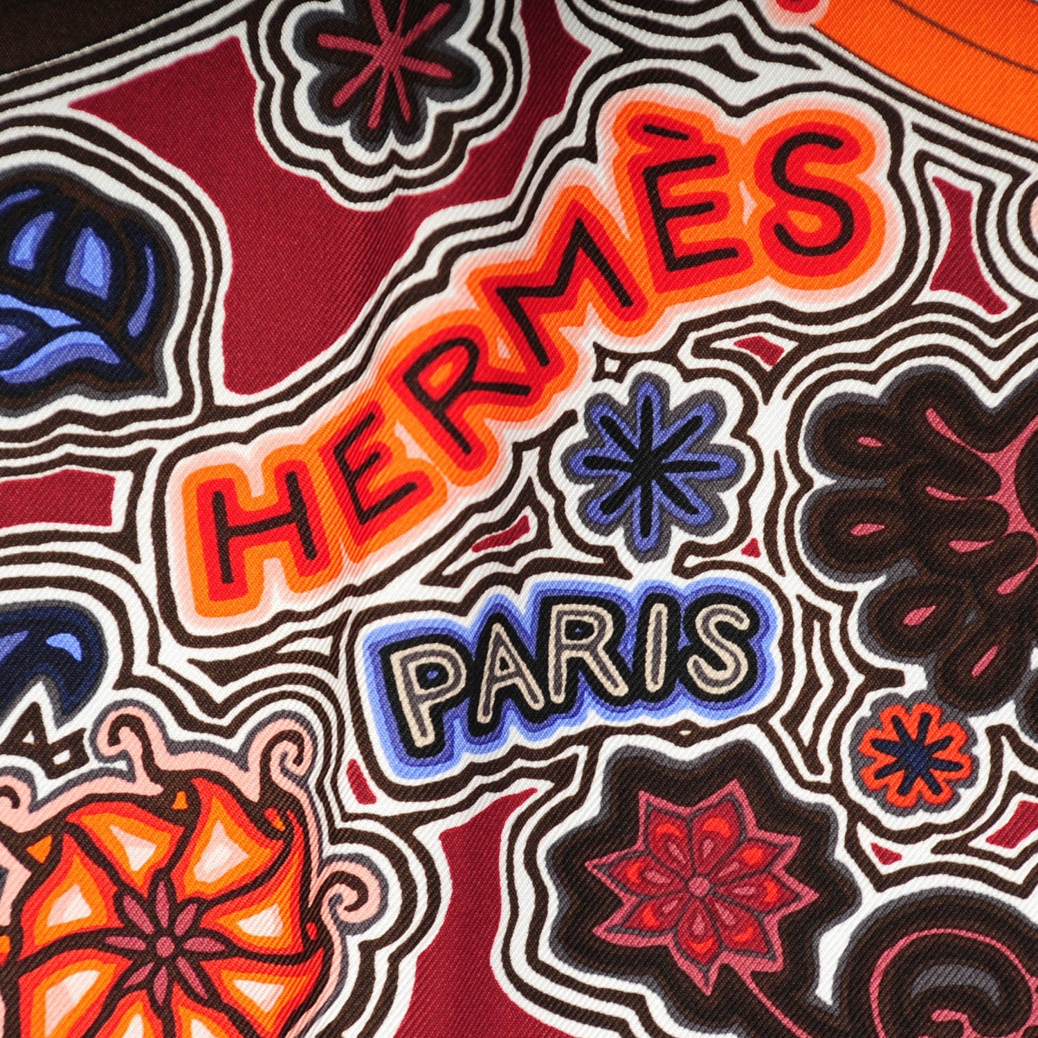 Hermes Silk L'Arbre Du Vent Scarf 90 Brique Bleu Corail 3 of 5