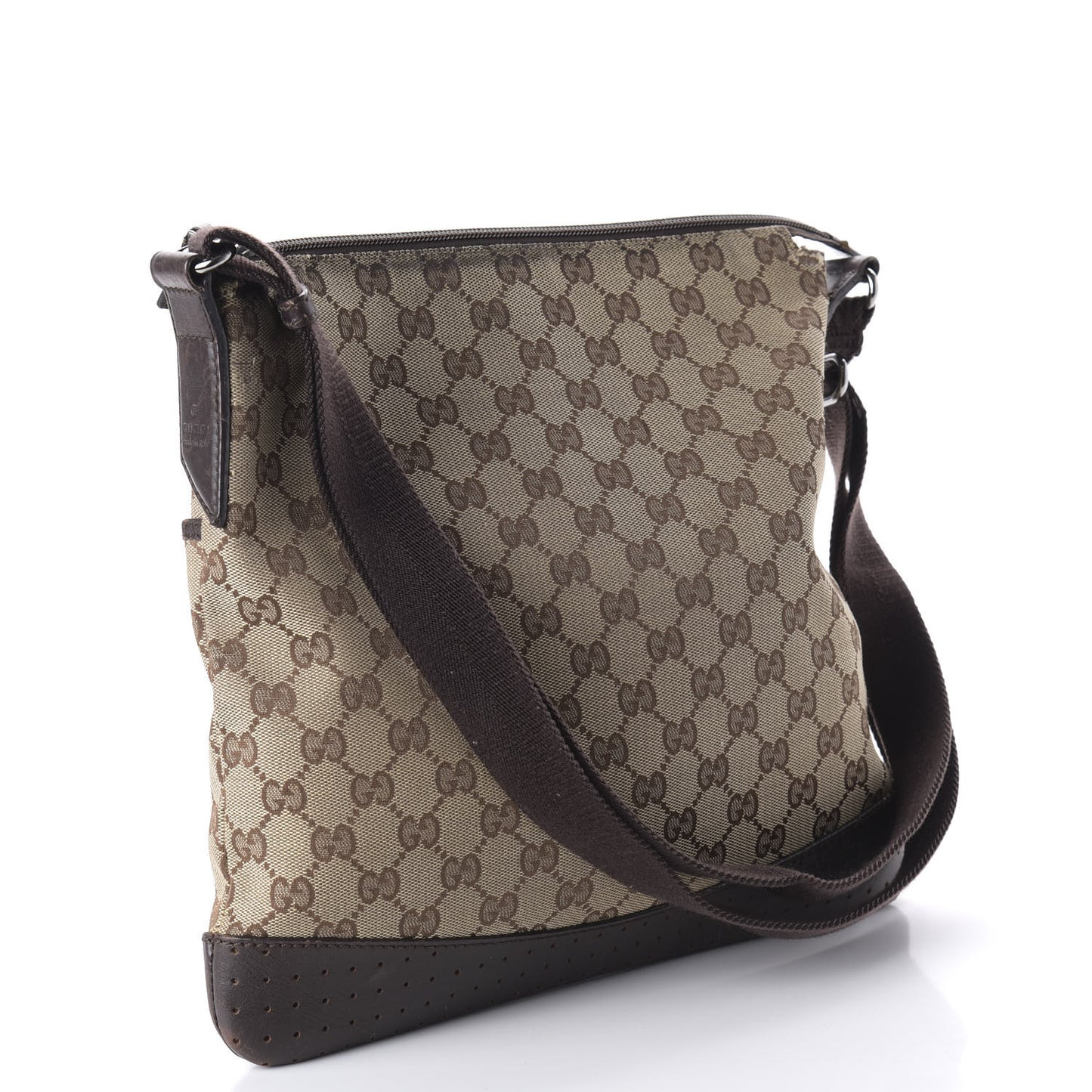 Monogram Calfskin Perforated Medium Flat Messenger Bag Dark Brown