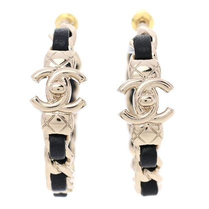 Chanel Metal Lambskin Quilted CC Turnlock Chain Hoop Earrings Gold Black 1 of 5