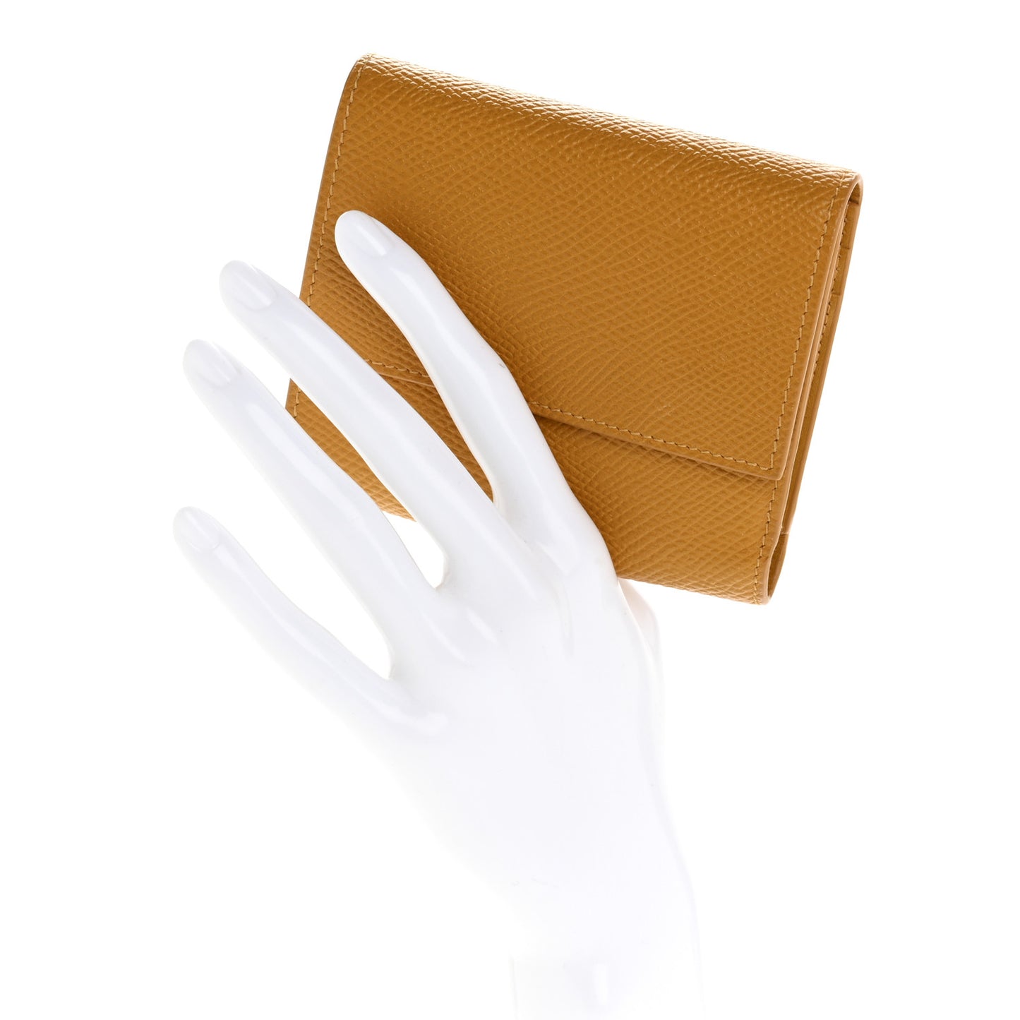 Grained Calfskin Small Tri-Fold Wallet Amber