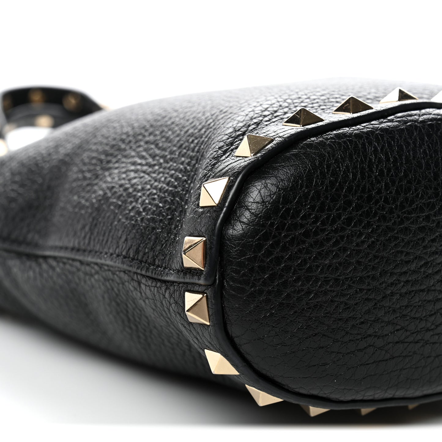 Pebbled Calfskin Rockstud Bucket Bag Black