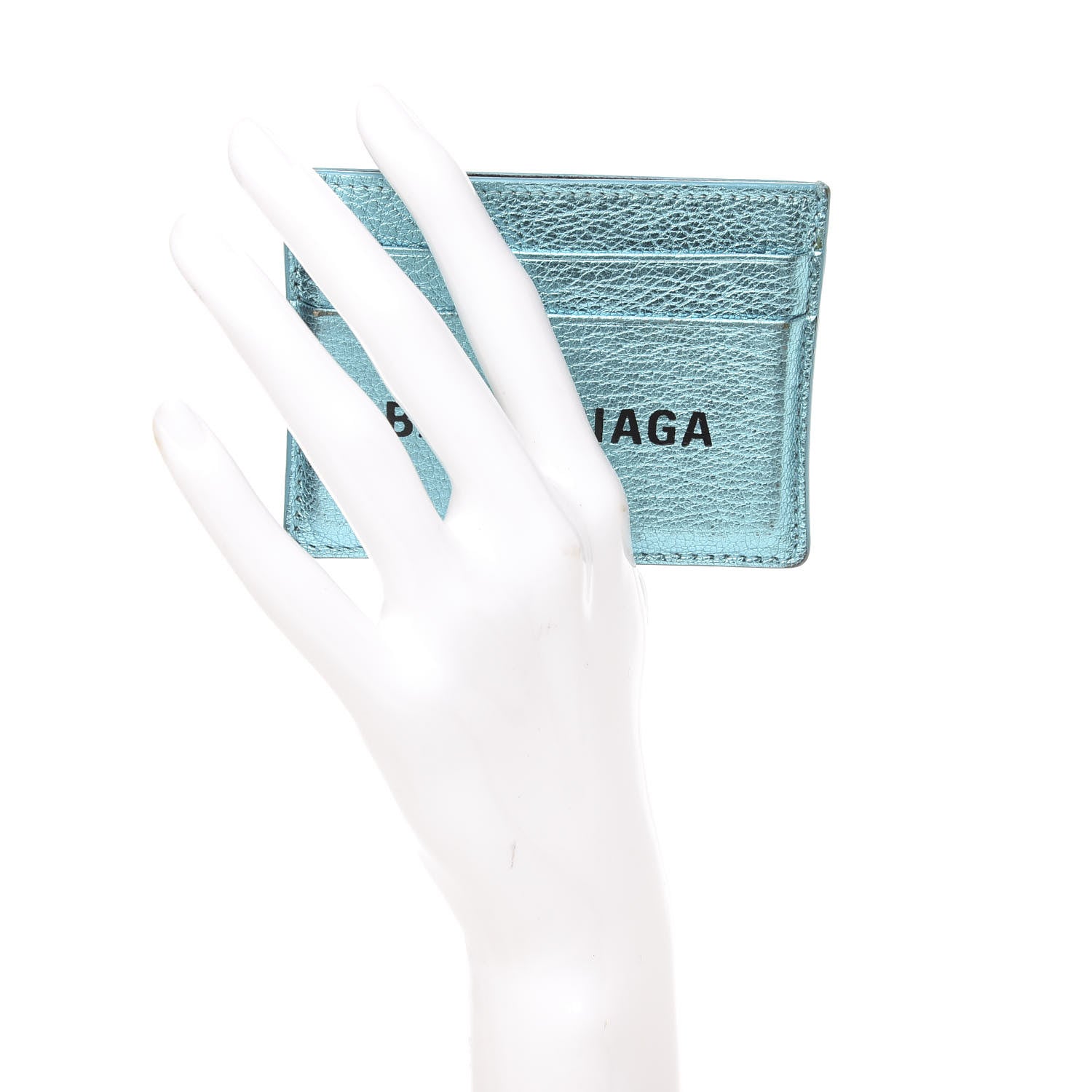 Balenciaga Metallic Goatskin Logo Everyday Multi Card Case Turquoise Black 2 of 10