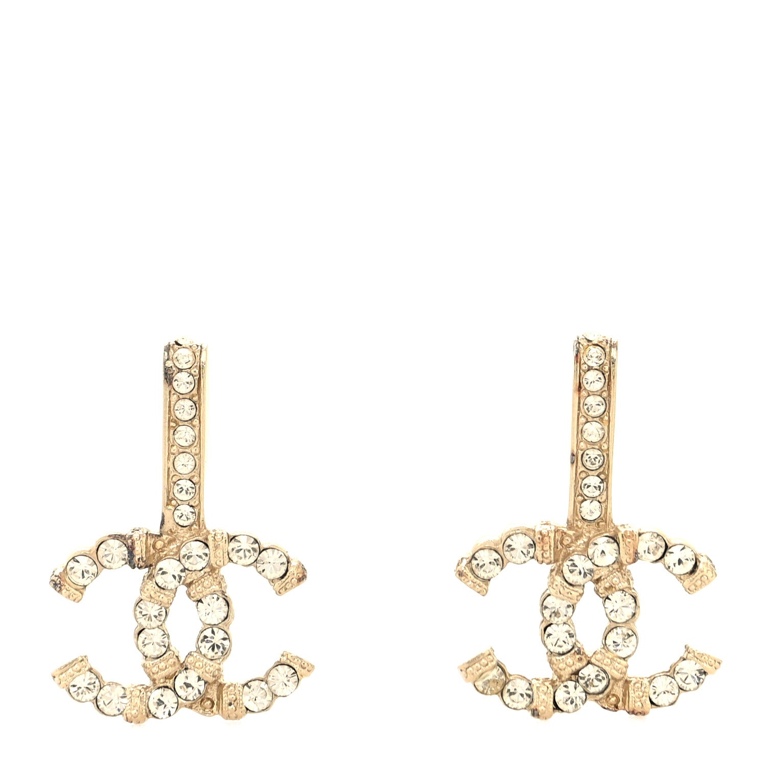 Chanel Metal Crystal CC Drop Earrings Gold 1 of 4