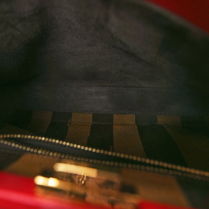 Fendi Vitello Morgan Fabric Jacquard Pequin Medium Peekaboo Iconic Satchel Mattone Tobacco Black 5 of 9