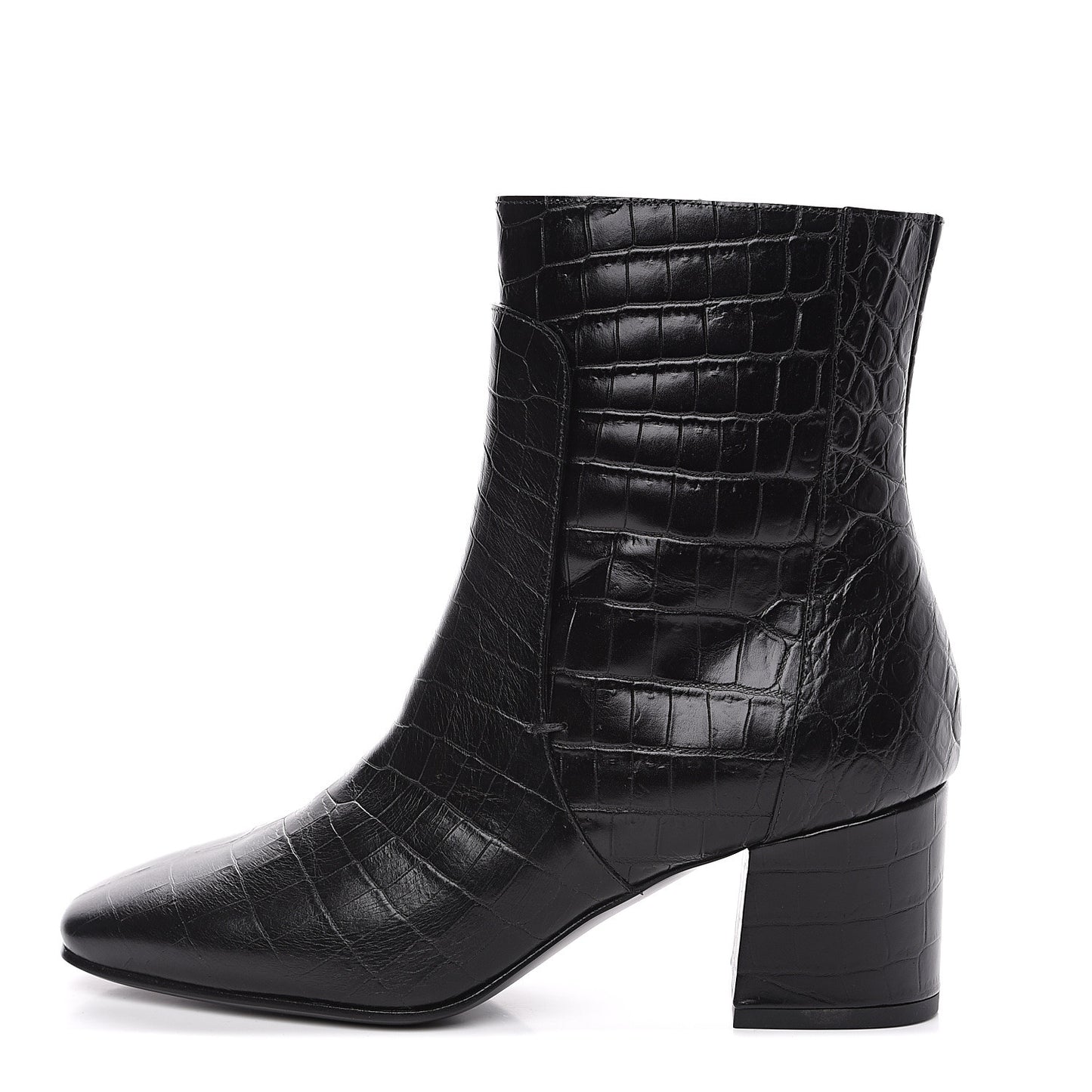 Calfskin Crocodile Embossed Ankle Boots 36 Black