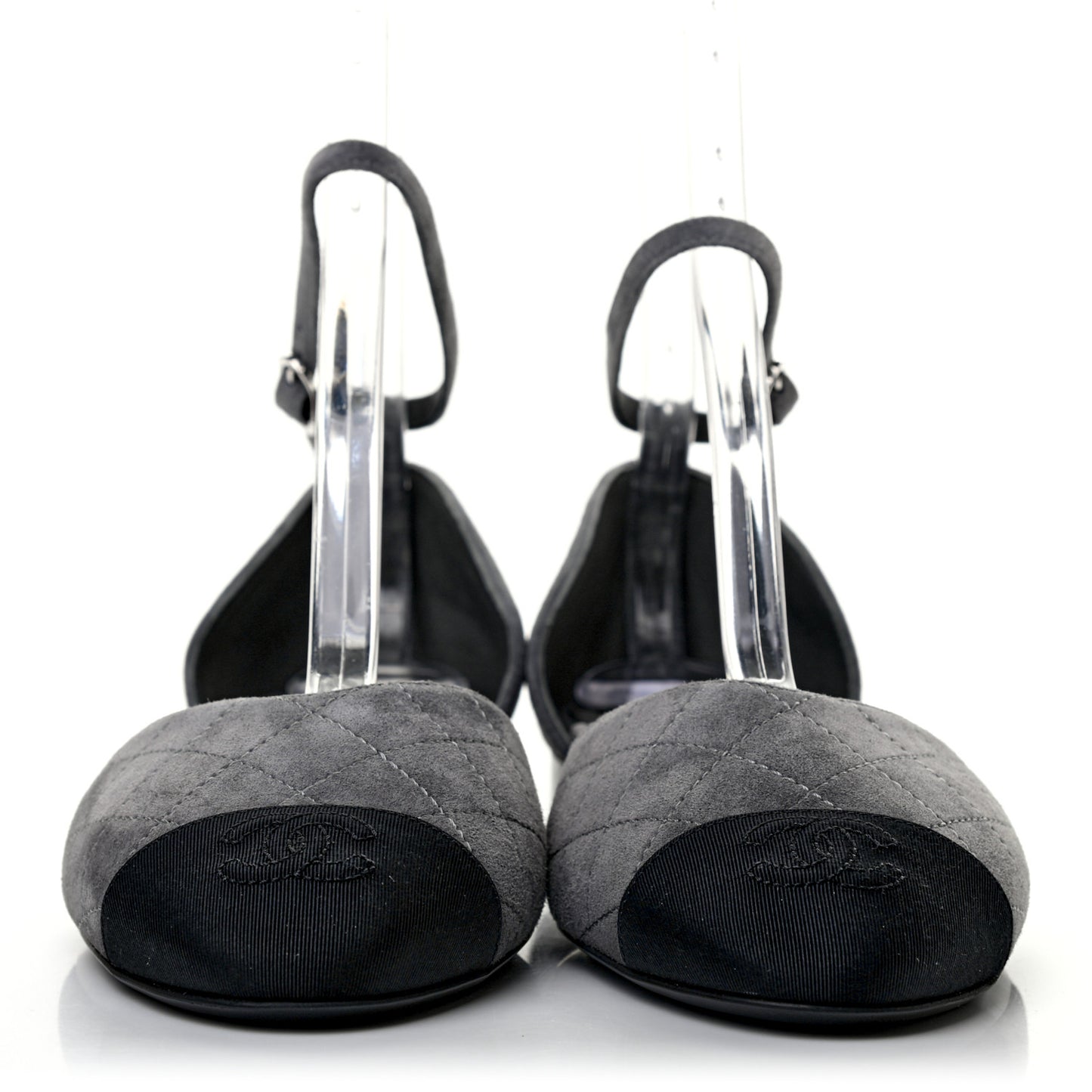Suede Grosgrain Cap Toe CC Ankle Strap Sandals 40 Grey Black