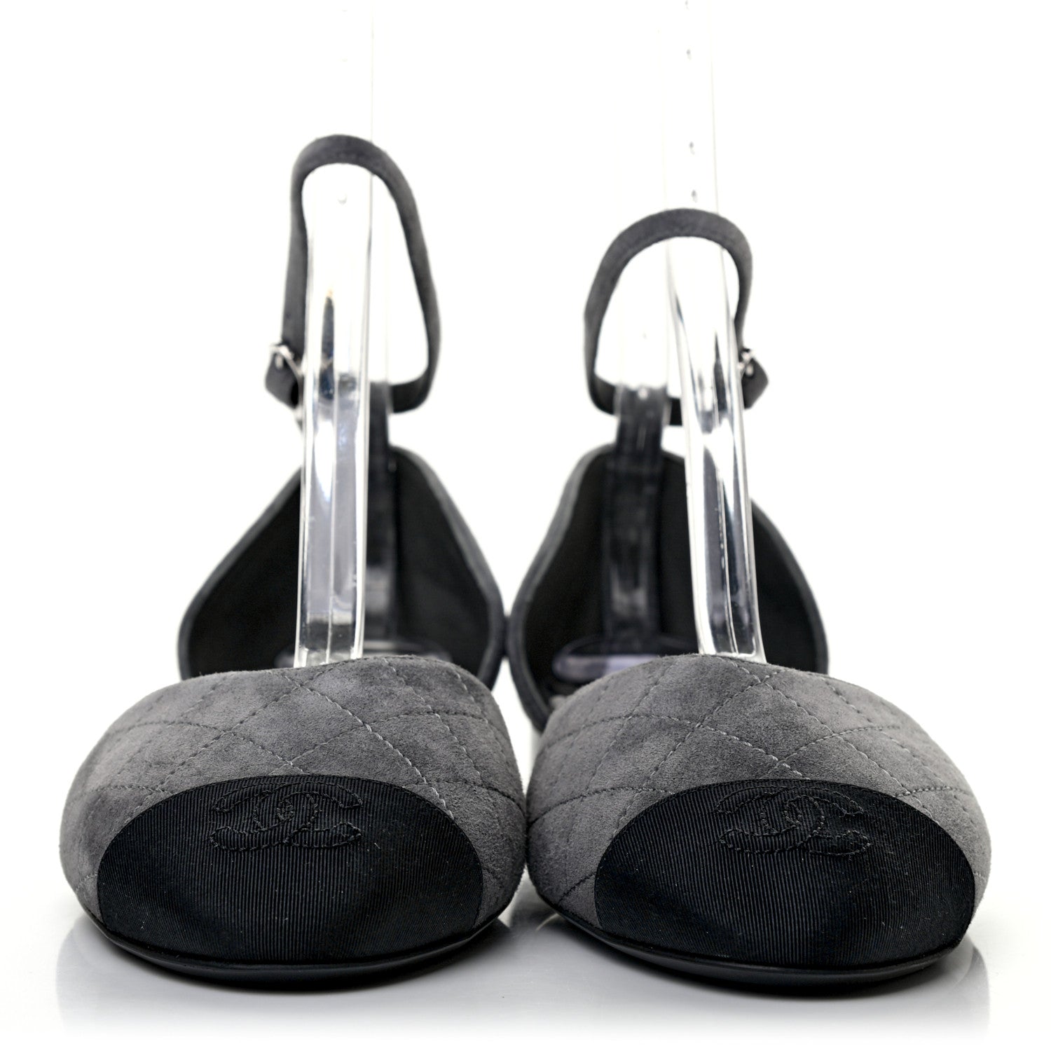 Chanel Suede Grosgrain Cap Toe CC Ankle Strap Sandals 40 Grey Black 2 of 6