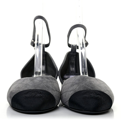 Chanel Suede Grosgrain Cap Toe CC Ankle Strap Sandals 40 Grey Black 2 of 6