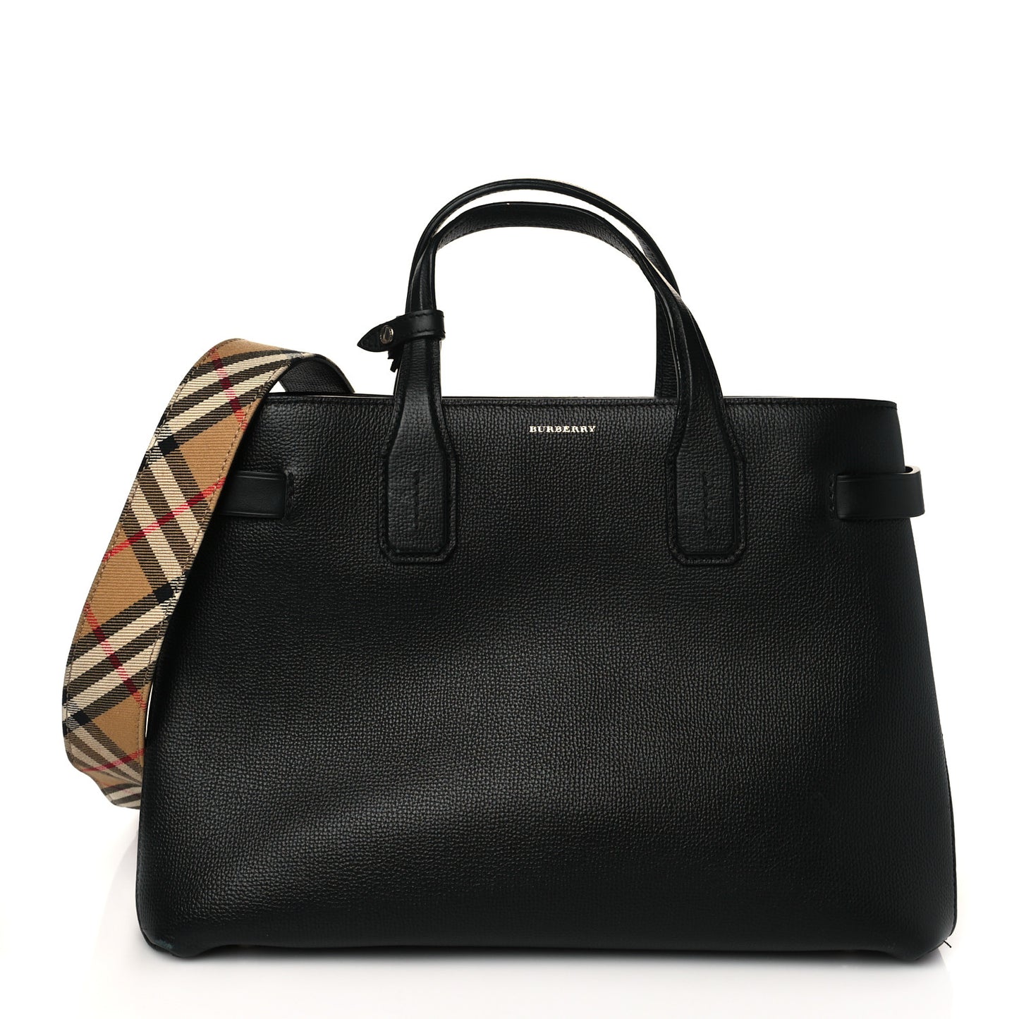 Grainy Calfskin Vintage Check Medium Banner Tote Black