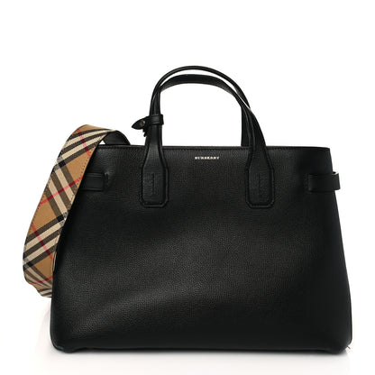 Burberry Grainy Calfskin Vintage Check Medium Banner Tote Black 1 of 8