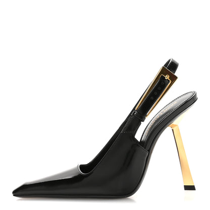 Saint Laurent Glazed Calfskin Lee Slingback Pumps 35 Black 1 of 10