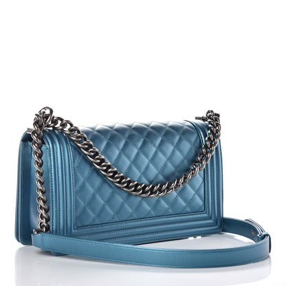 Chanel Metallic Caviar Quilted Medium Boy Flap Turquoise 2 of 9