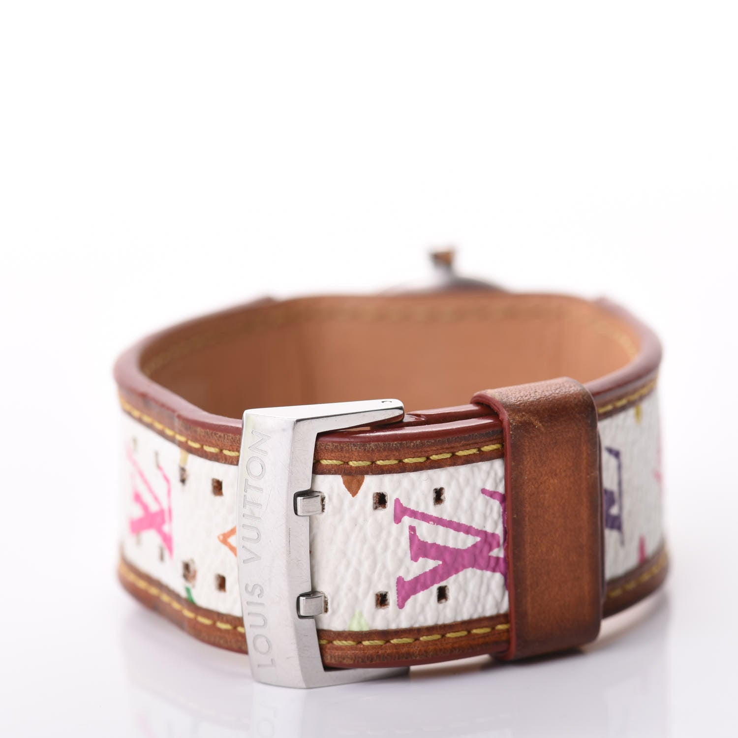 Louis Vuitton Stainless Steel Monogram Multicolor Mother of Pearl 28mm Tambour Murakami Quartz Watch 3 of 8