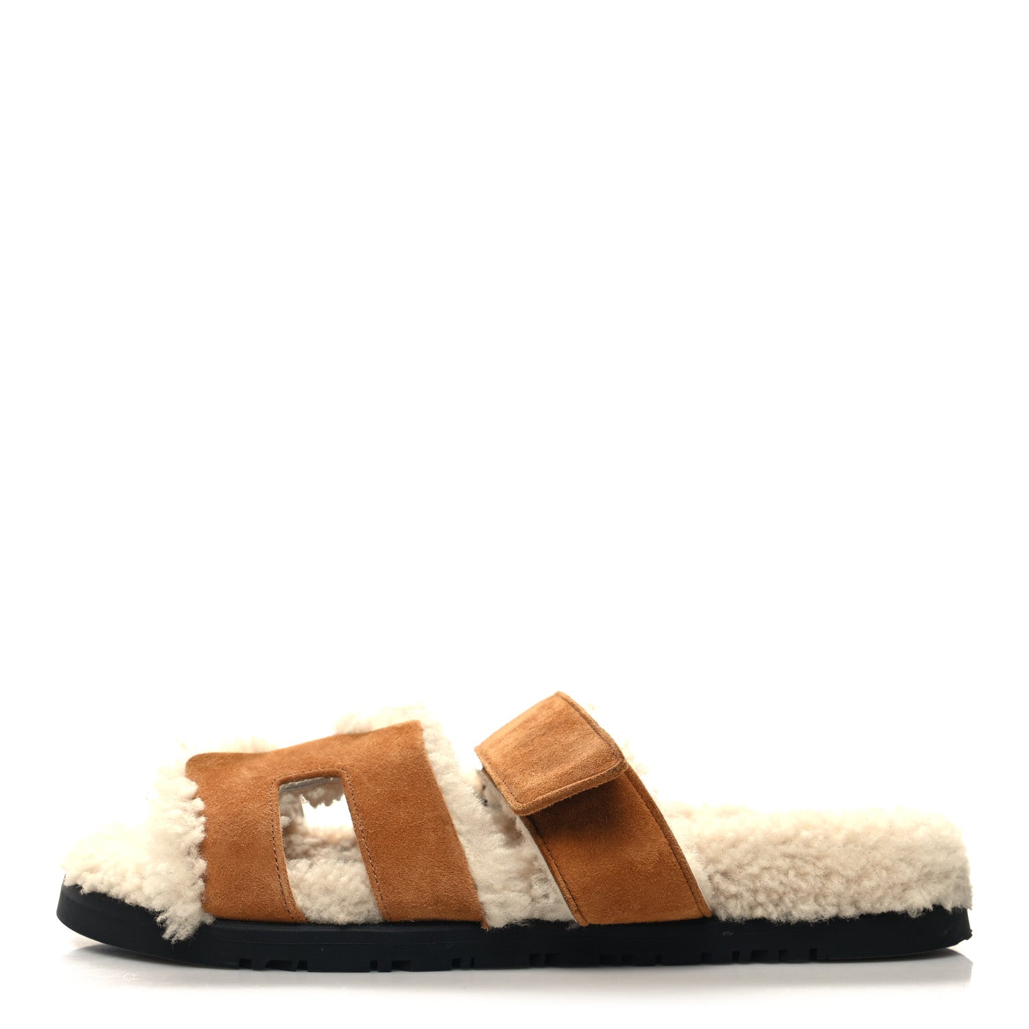 Hermes Suede Goatskin Woolskin Womens Chypre Sandals 37.5 Naturel Ecru 1 of 7