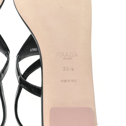 Prada Vernice Metal Triangle Logo Slingback Flat Thong Sandals 38.5 Black 6 of 7