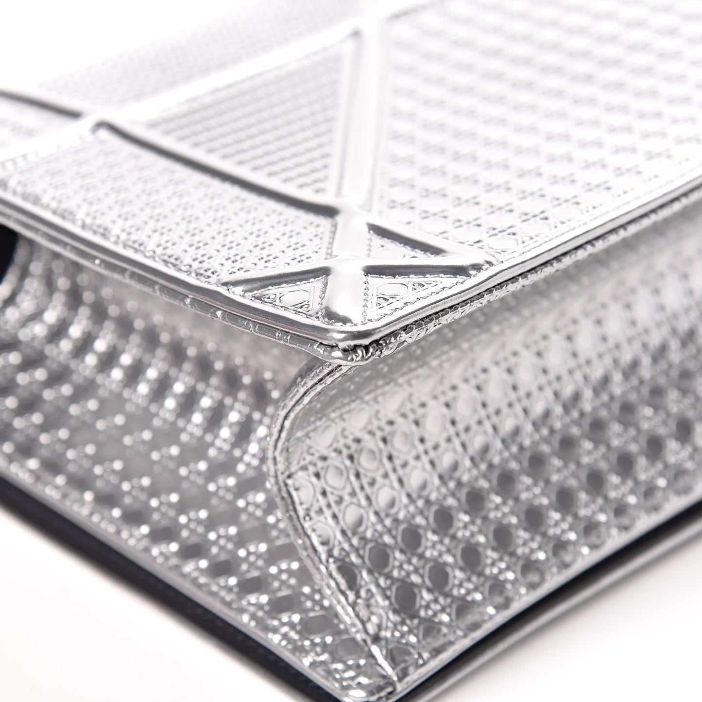 Metallic Patent Micro-Cannage Medium Diorama Flap Bag Silver