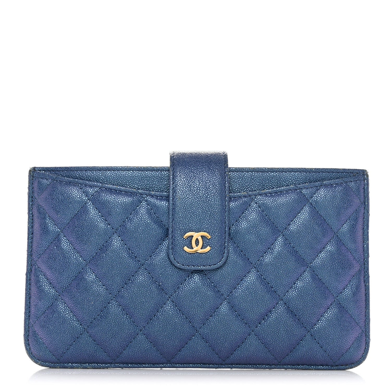 Chanel Iridescent Caviar Quilted Classic Strap Pouch Dark Blue 1 of 16
