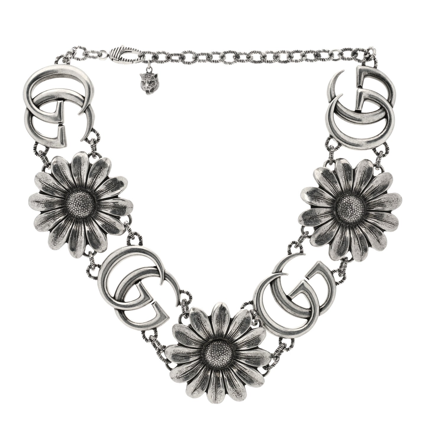 Sterling Silver Double G Flower Statement Necklace