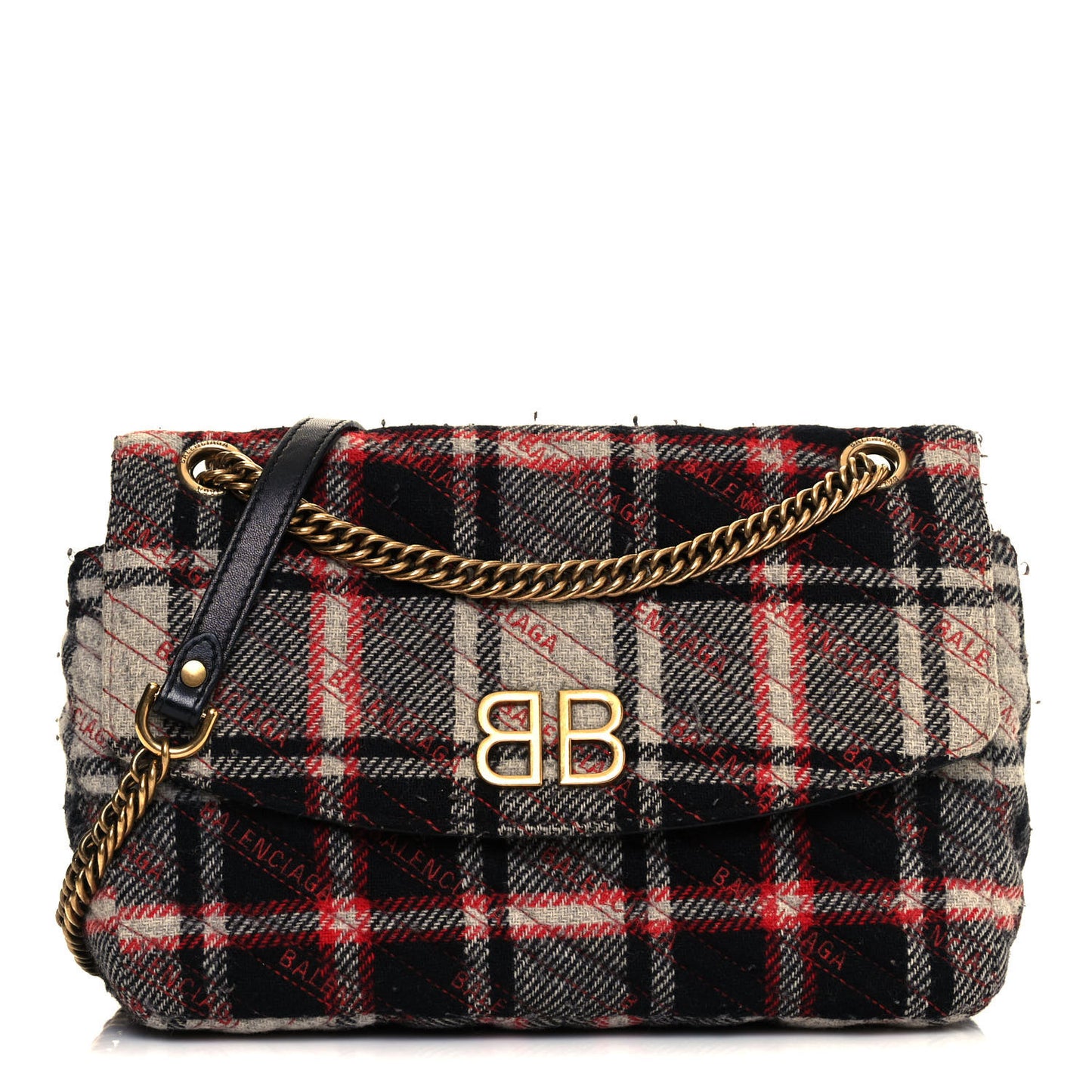 Wool Plaid Diagonal Allover Logo Matelasse M BB Round Shoulder Bag Black White Red