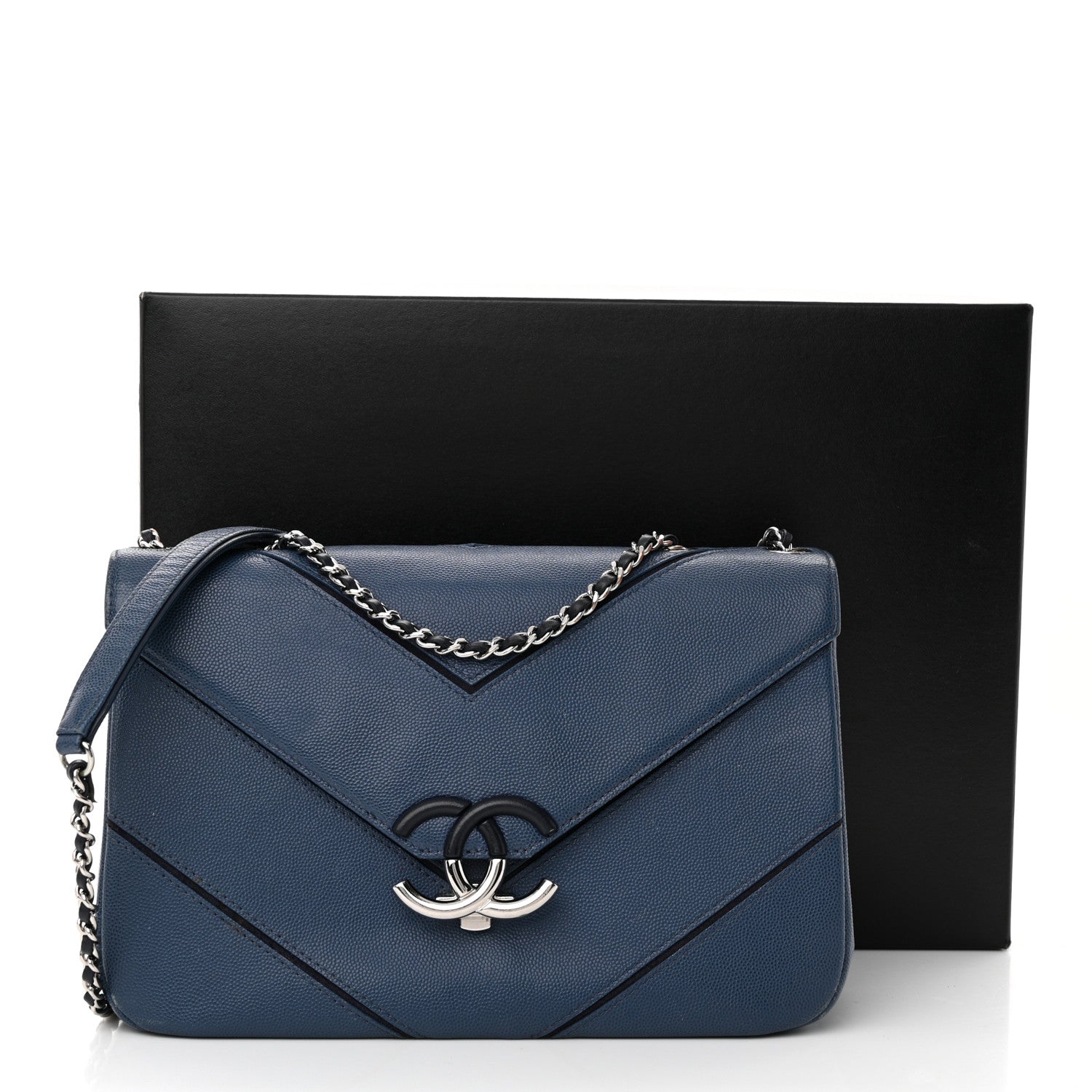 Chanel Caviar Macro Chevron Single Flap Blue 18 of 18