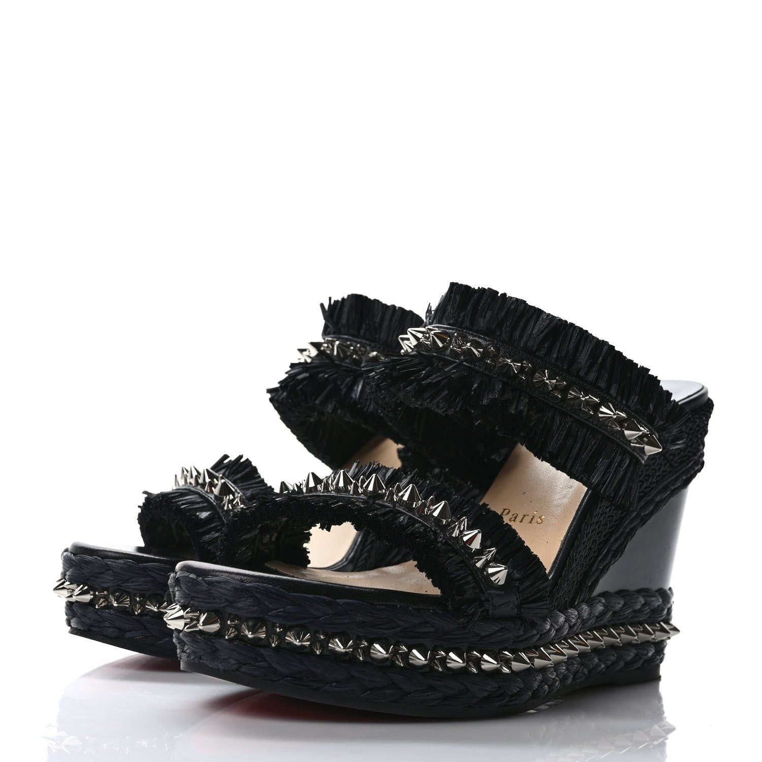 Christian Louboutin Voltinoudou 110mm Tie Cruise Raffia Spike Wedge 39 Black 3 of 7