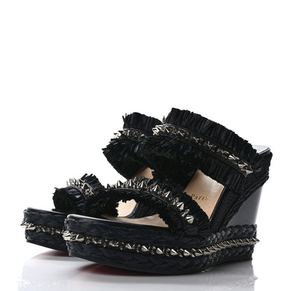Christian Louboutin Voltinoudou 110mm Tie Cruise Raffia Spike Wedge 39 Black 3 of 7