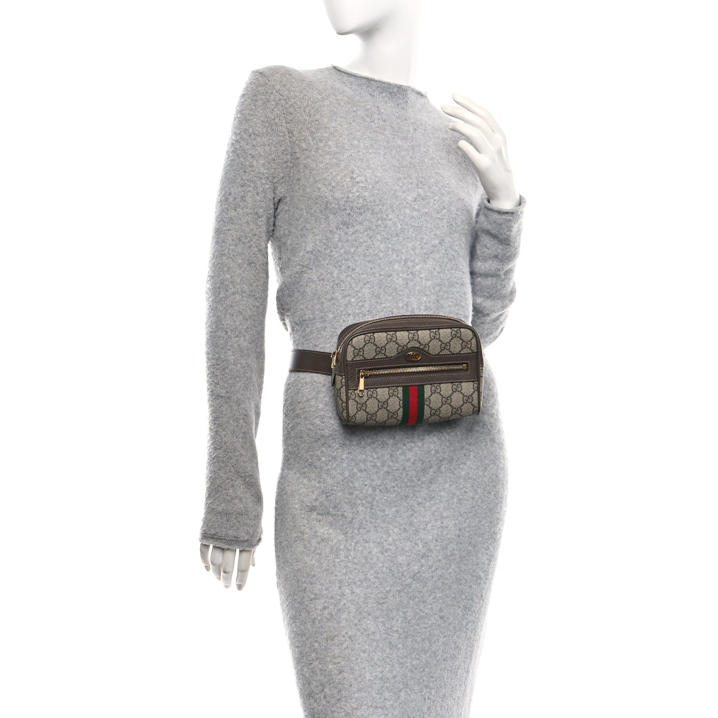 GG Supreme Monogram Web Small Ophidia Belt Bag 75 30 Dark Brown
