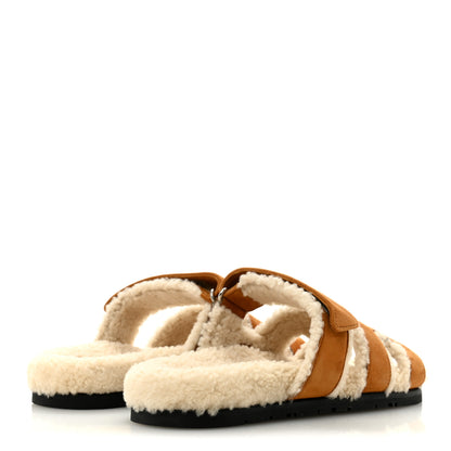 Hermes Suede Goatskin Woolskin Womens Chypre Sandals 40 Naturel Ecru 5 of 10