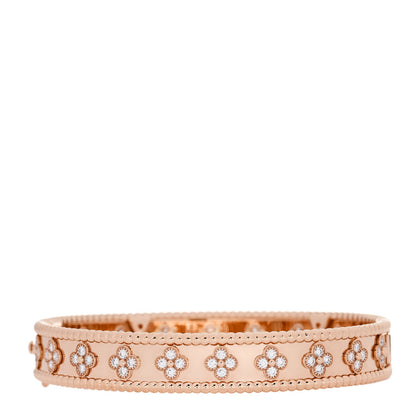 Van Cleef & Arpels 18K Rose Gold Diamond Perlee Clovers Bangle Bracelet L 1 of 4