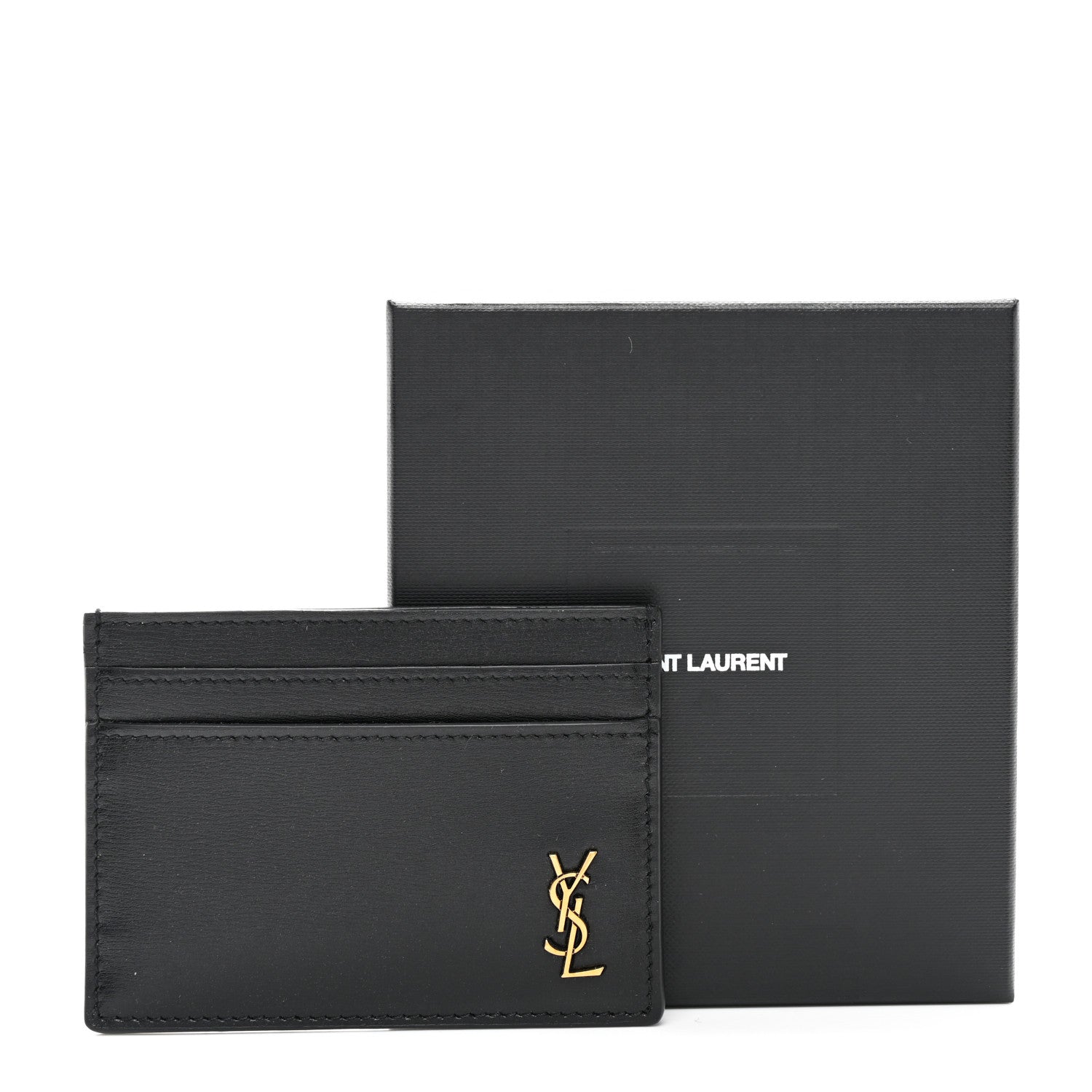 Saint Laurent Calfskin Tiny Cassandre Credit Card Case Black 8 of 8