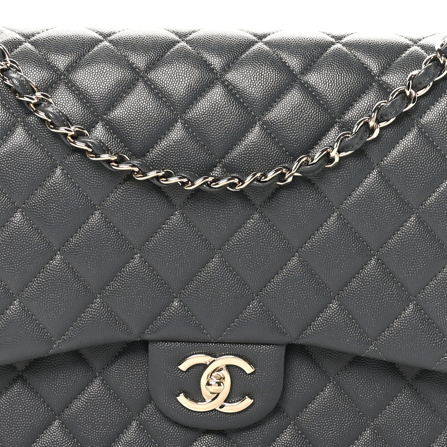 Caviar Quilted Maxi Double Flap Dark Grey