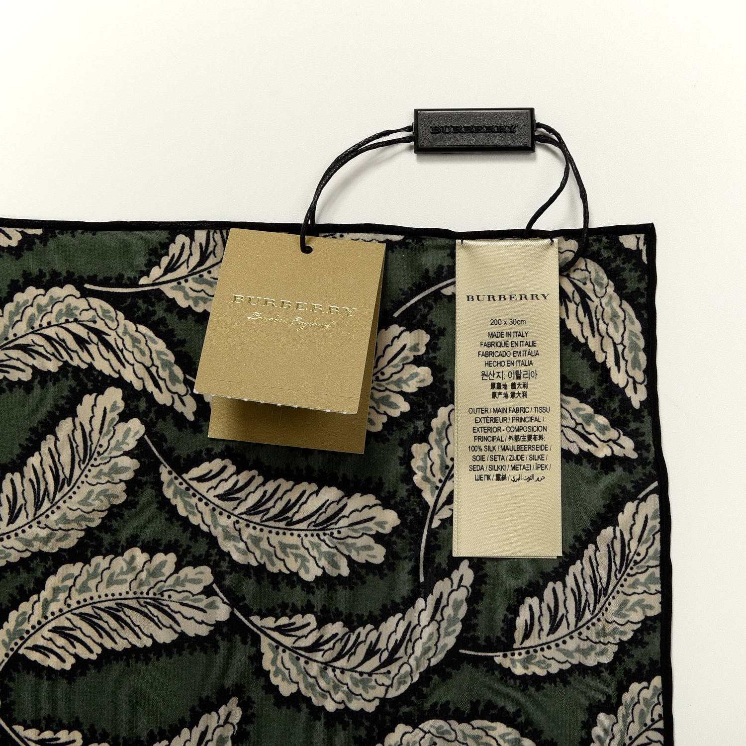 Burberry Silk Leaf Print Scarf Dusty Green 4 of 4