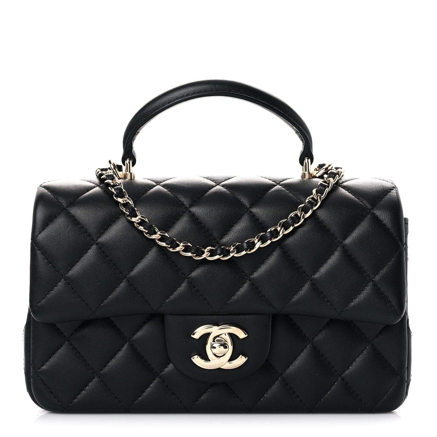 Chanel Lambskin Quilted Mini Top Handle Rectangular Flap Black 1 of 11