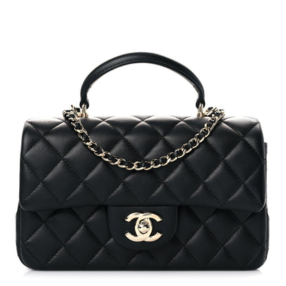 Chanel Lambskin Quilted Mini Top Handle Rectangular Flap Black 1 of 11