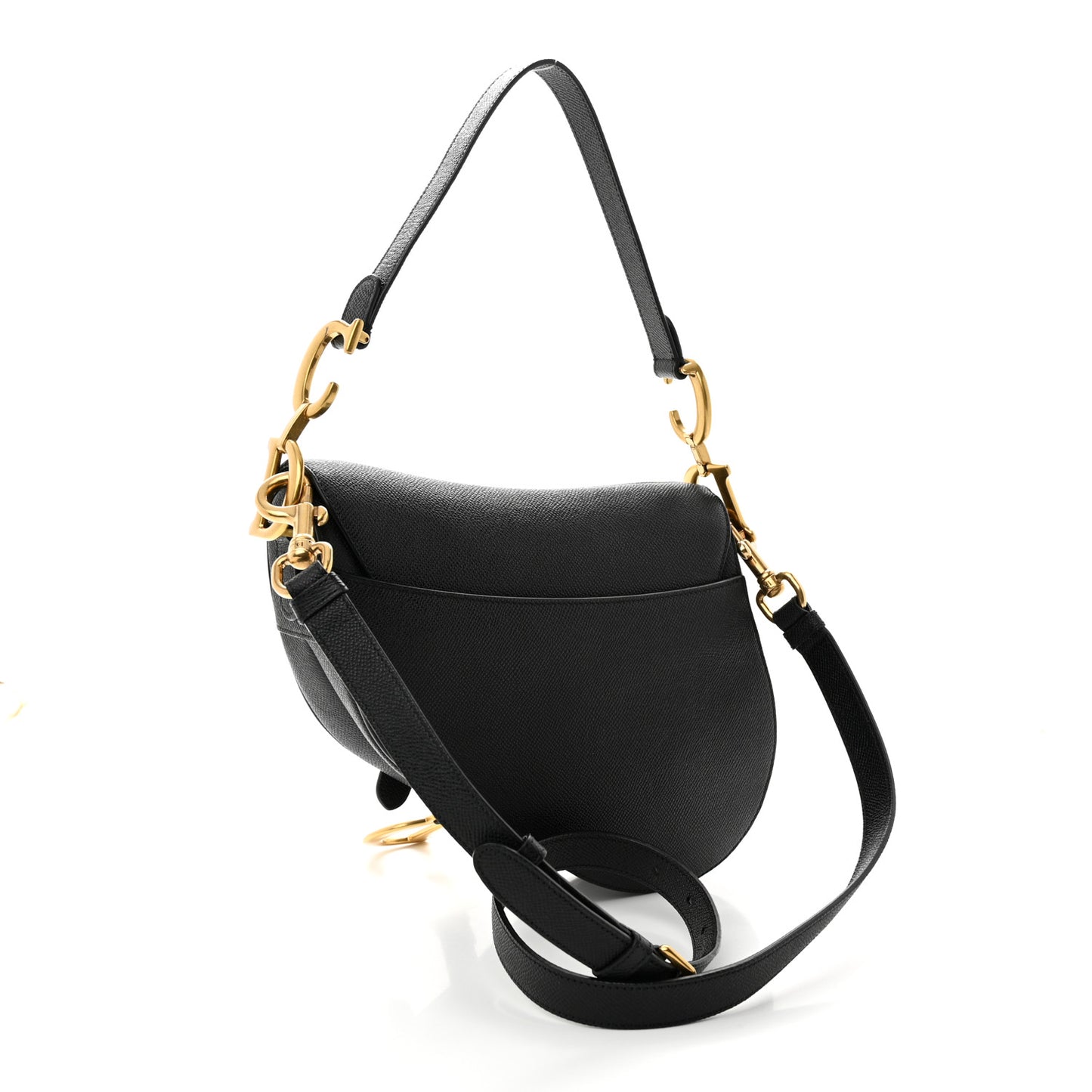 Grained Calfskin Saddle Bag With Strap Black