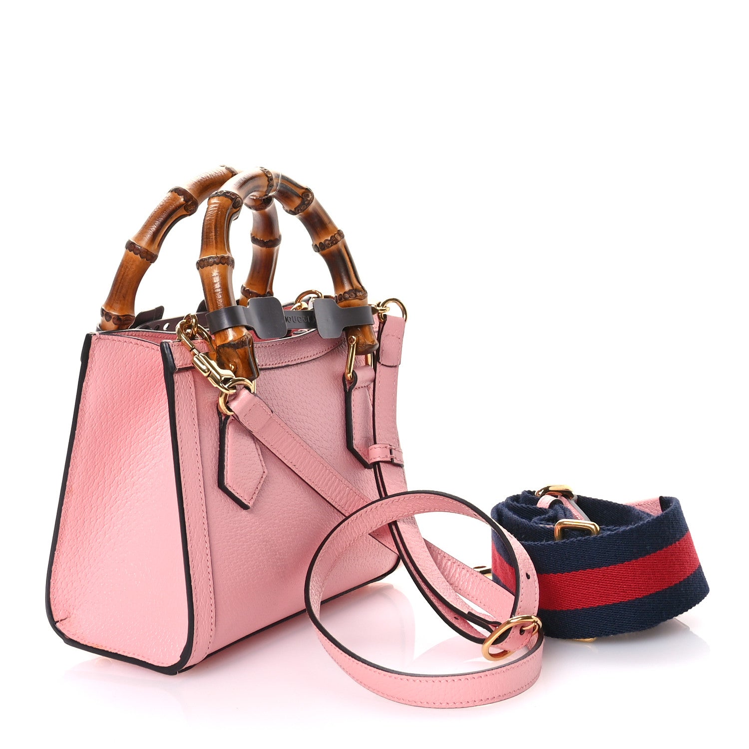 Gucci Textured Dollar Calfskin Web Mini Diana Tote Bag Wild Rose Black 3 of 10
