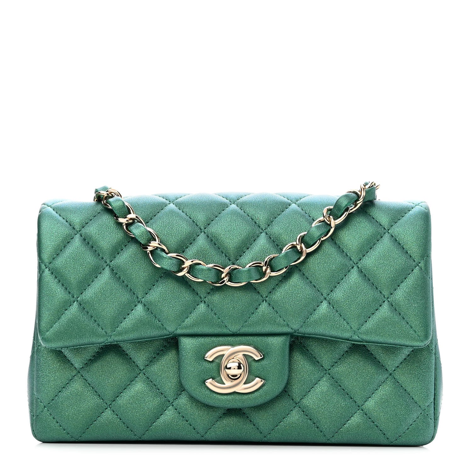 Chanel Iridescent Calfskin Quilted Mini Rectangular Flap Green 1 of 11
