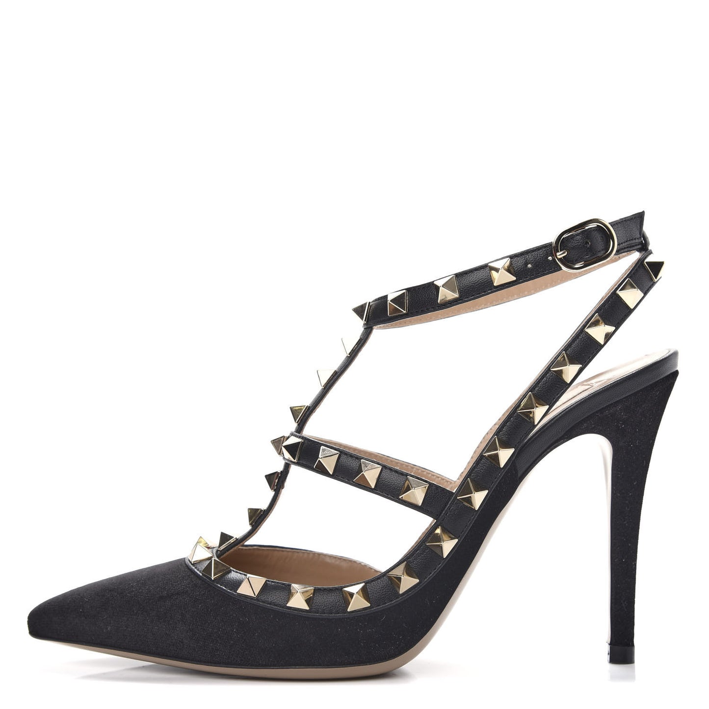Velvet Rockstud Ankle Strap Pumps 36.5 Black