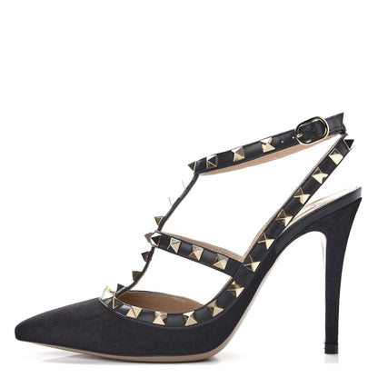 Valentino Garavani Velvet Rockstud Ankle Strap Pumps 36.5 Black 1 of 11