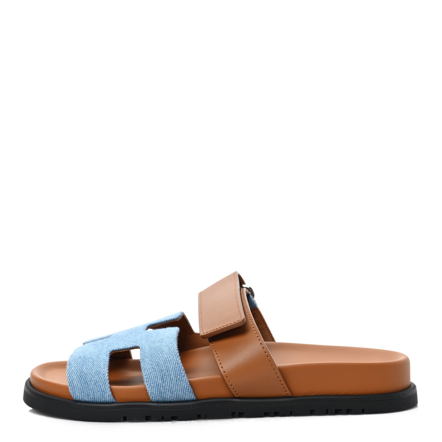 Hermes Denim Calfskin Womens Chypre Sandals 36 Bleu Clair Naturel 1 of 8