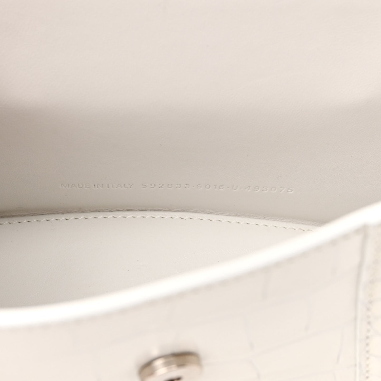 Shiny Calfskin Crocodile Embossed Hourglass Top Handle Bag XS White