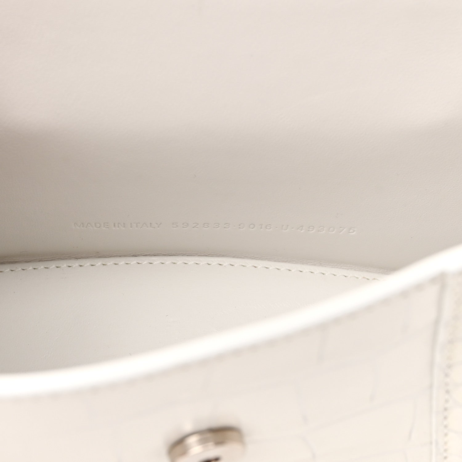 Balenciaga Shiny Calfskin Crocodile Embossed Hourglass Top Handle Bag XS White 7 of 11