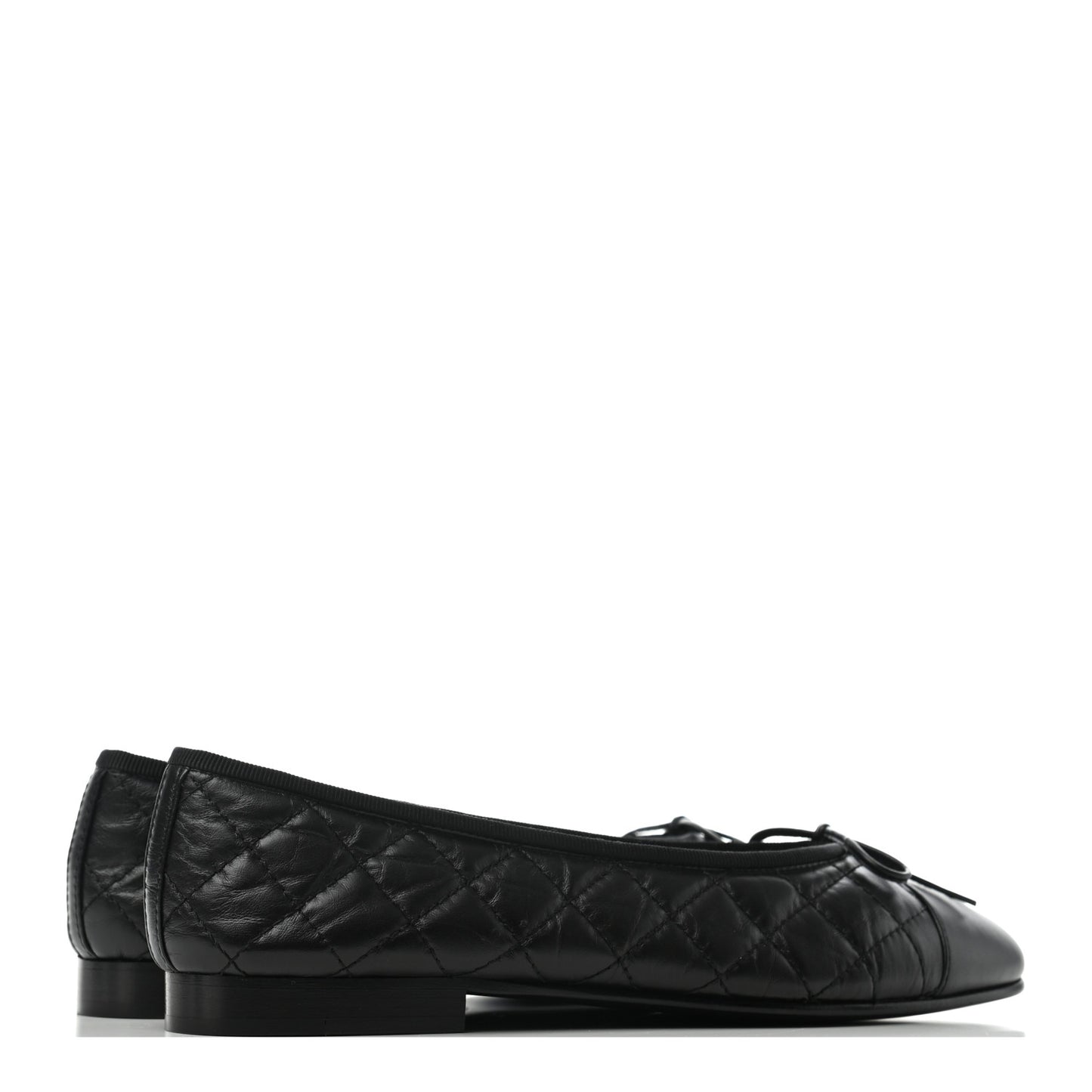 Aged Calfskin Quilted Cap Toe Ballerina Flats 38.5 Black