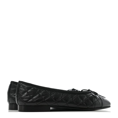 Chanel Aged Calfskin Quilted Cap Toe Ballerina Flats 38.5 Black 3 of 6