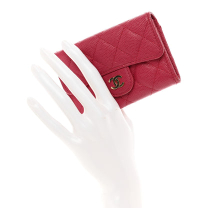 Chanel Caviar Quilted Flap Card Holder Wallet Dark Pink 2 of 12