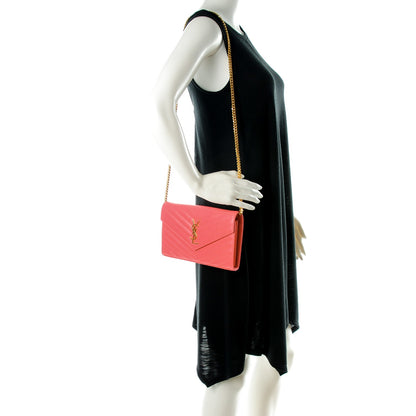 Saint Laurent Grain De Poudre Matelasse Chevron Monogram Chain Wallet Rose Clair 2 of 8